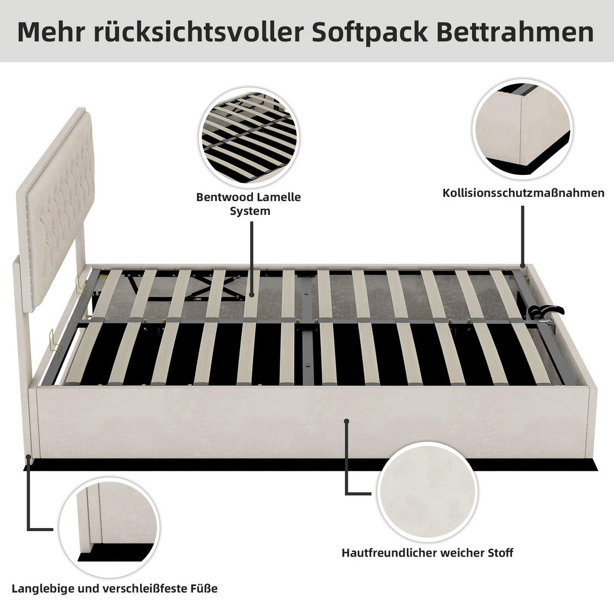 POLSTERBETT 160/200 cm in Beige Samt mit Stauraum - Beige, Holzwerkstoff/Textil (160/200cm) - WISHDOR