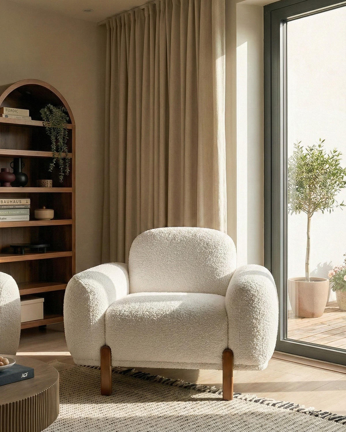 SESSEL Bouclé Weiß Odnes - Dunkelbraun, Textil (110/81/90cm) - Beliani