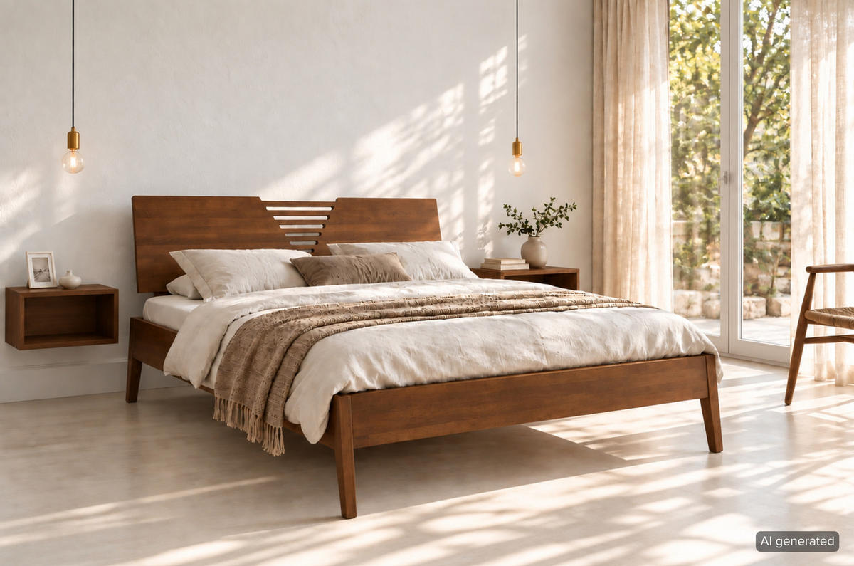 MASSIVHOLZBETT Wolomin in Nussbaumfarbe, Buche-lackiert, 160x200 - Walnussfarben, Holz/Buchenholz (160/200cm) - Visby
