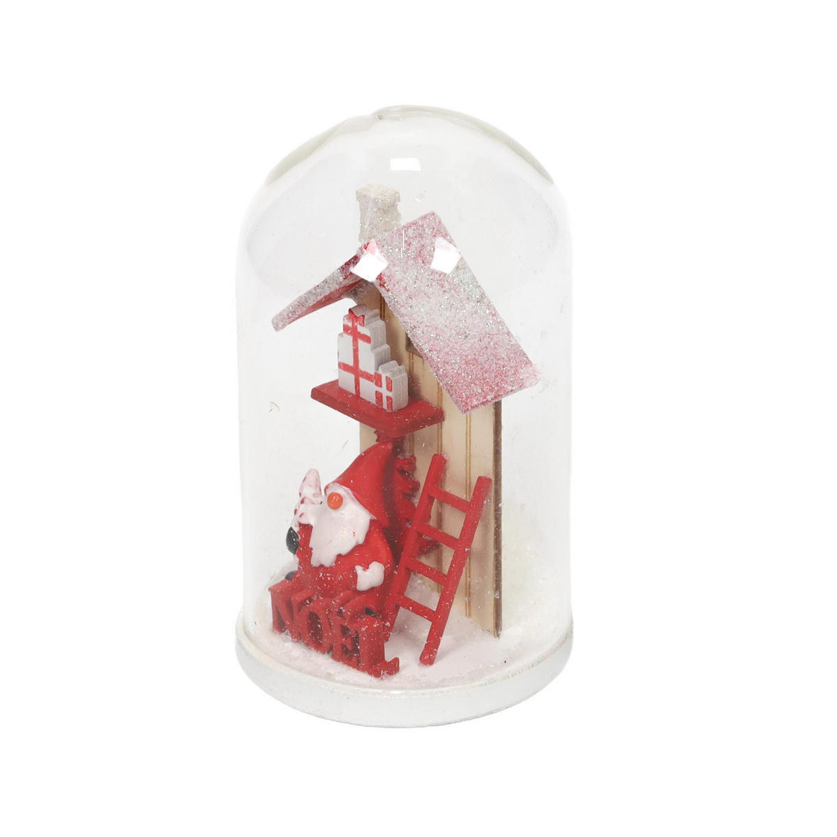 GLASKUPPEL mit Weihnachtshaus aus Holz 7/7/11,5 cm - Rot, Holzwerkstoff (7/11.5/7cm) - Atmosphera Createur d´interieur