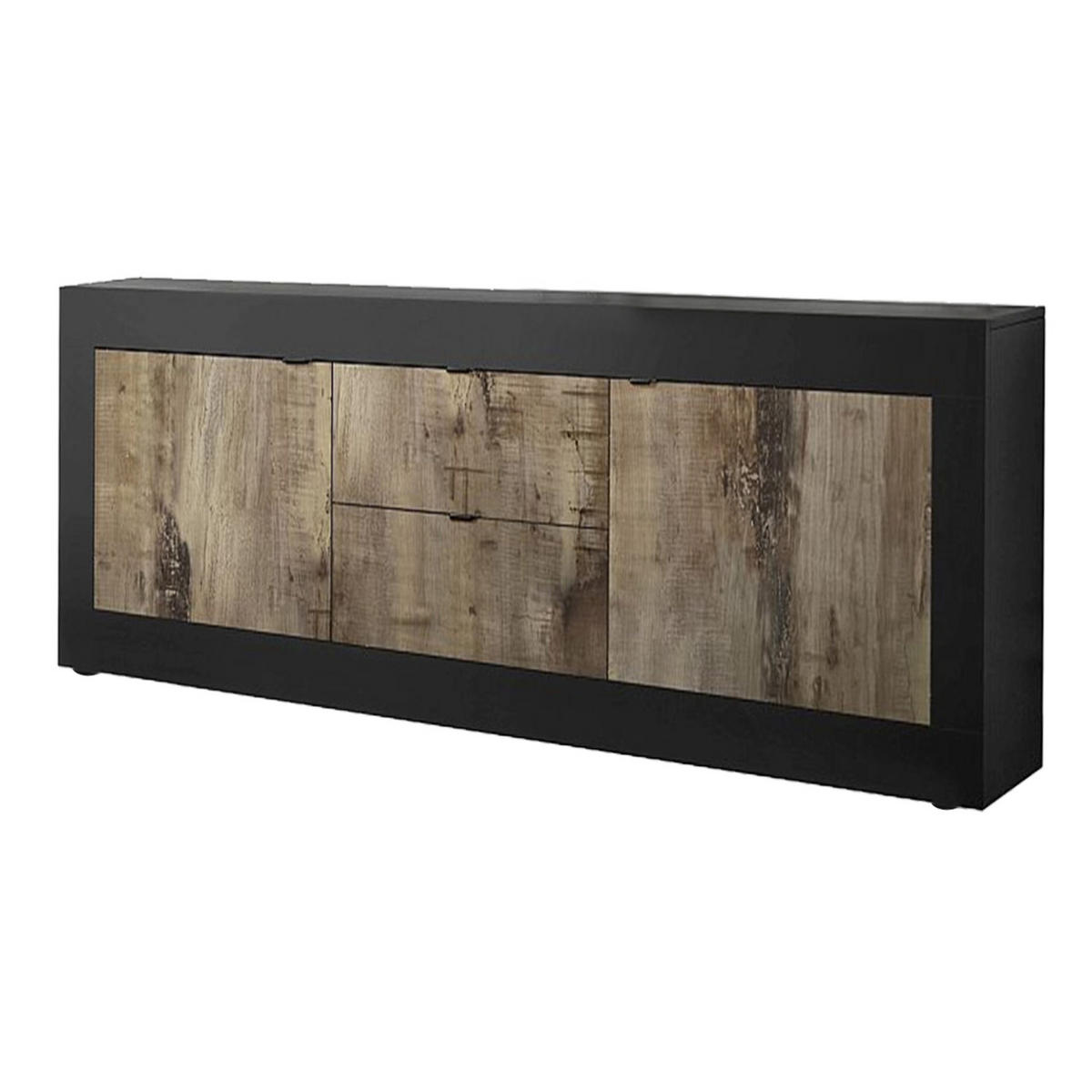 SIDEBOARD mit 2 Türen und 2 Schubladen Itinial - L210 cm - Schwarz/Braun, Holzwerkstoff (43/65/210cm) - Calicosy