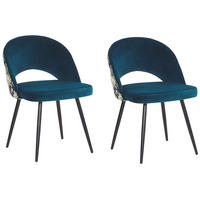 ESSZIMMERSTUHL 2er-Set Samtstoff Blau Vivian - Blau, Textil/Metall (52/77/56cm) - Beliani
