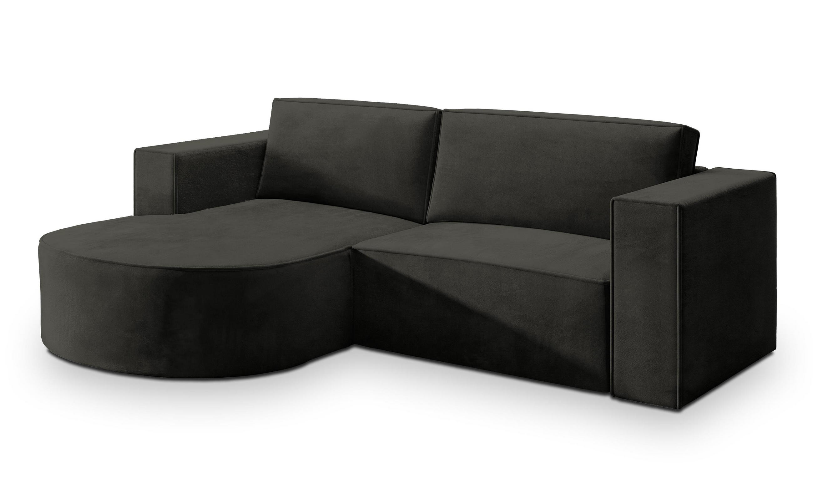 ECKSOFA SORELA M L-S Schwarz Velours-Stoff mit Schlaffunktion - Schwarz, Holz (263/174cm) - MASSENO