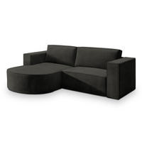 ECKSOFA SORELA M L-S Schwarz Velours-Stoff mit Schlaffunktion - Schwarz, Holz (263/174cm) - MASSENO