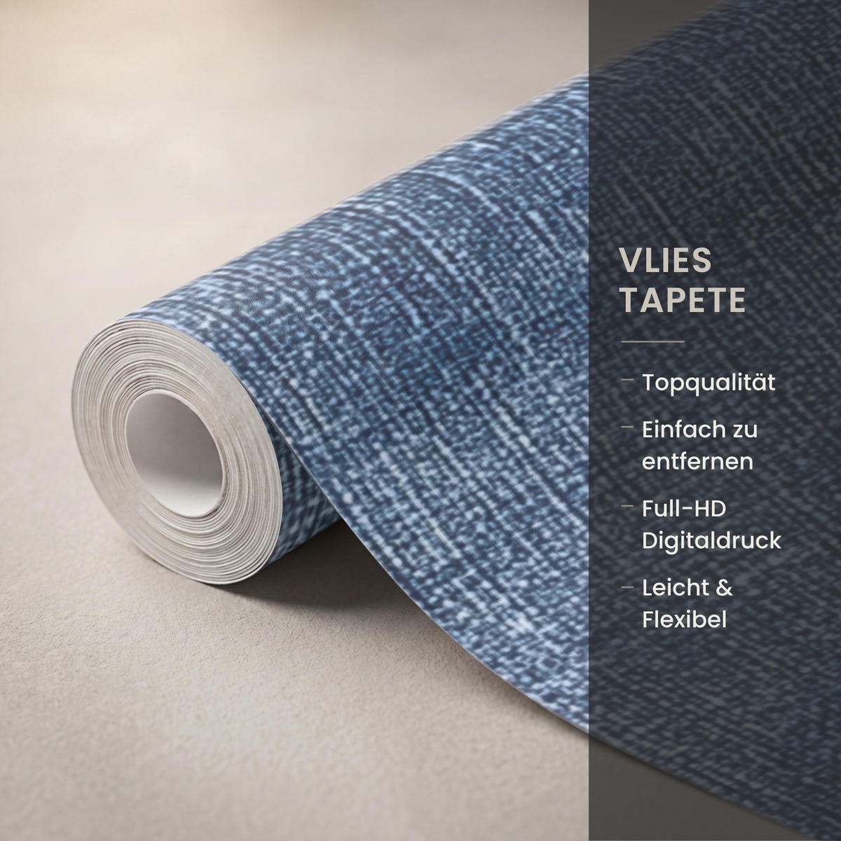 TAPETE - Leinen - Textur - Muster - Denim - Rustikal - 220x240 cm - Blau, Papier (220/240cm) - OnlyWow