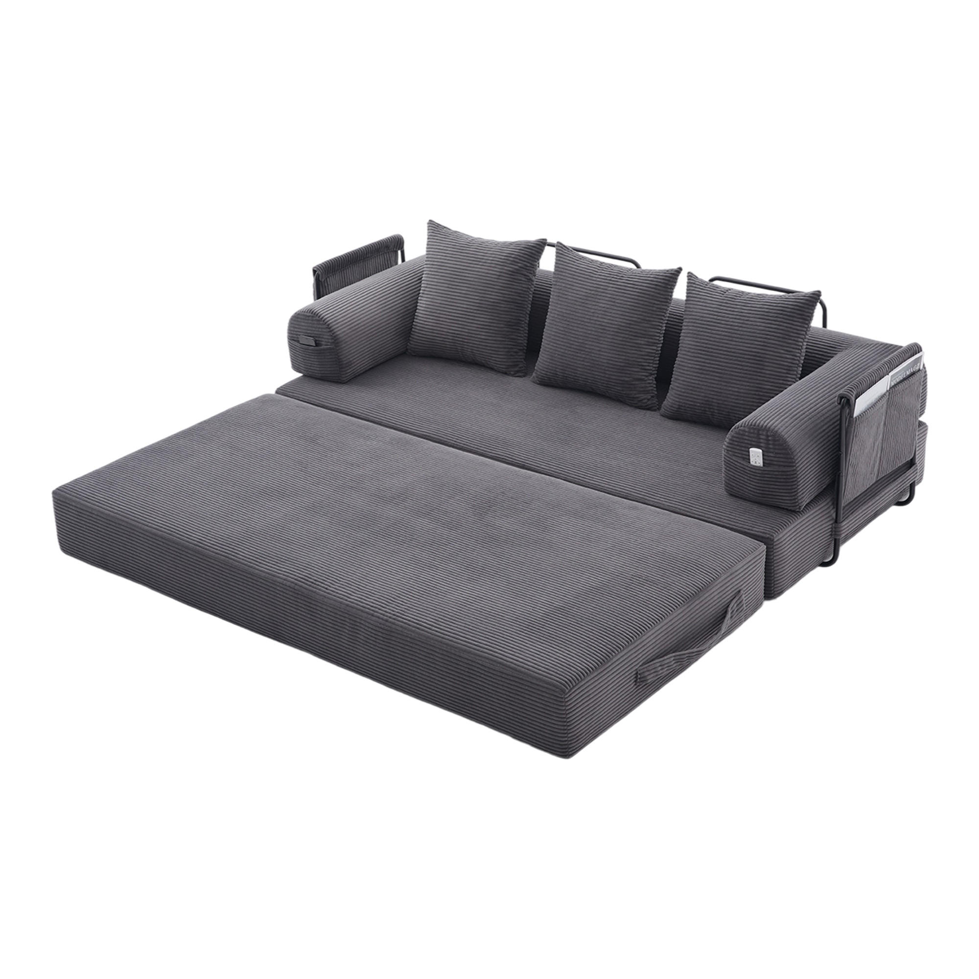 SCHLAFSOFA, Modulares Tagesbett mit Metallgestell, Klappbares Bodensofa Cordstoff, Dunkelgrau - Dunkelgrau, Textil (94/67/200cm) - LVHOM