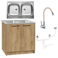 SPÜLUNTERSCHRANK 80cm mit Spüle + Armatur + Siphon Eichenfarbe - Eichefarben, Holzwerkstoff (80/82/46cm) - Stamar