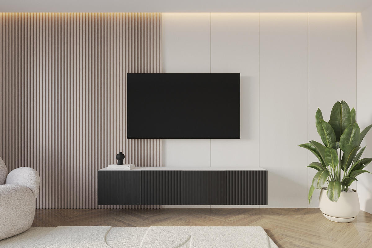 LOWBOARD KITO-W 2x100x40x41 cm - Weiß / Schwarz - Schwarz, Holzwerkstoff (200/40/41cm) - ALTDECOR