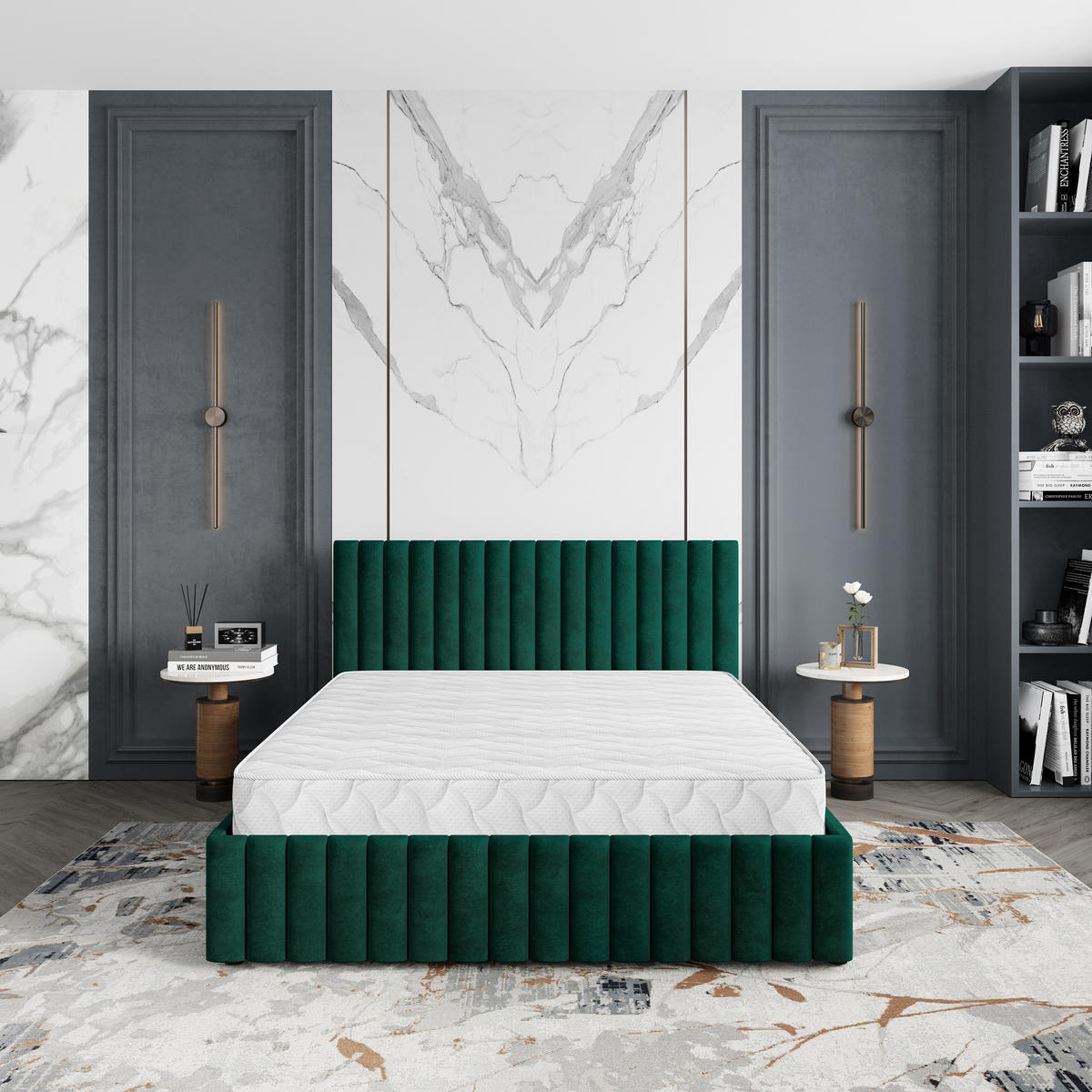 POLSTERBETT CARMIA K 120x200 cm mit Bettkästen - Grün - Grün, Holz/Textil - MASSENO