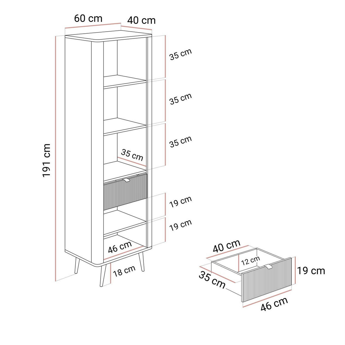 VITRINE schmal AUTUMN 1D1S1W mit Schublade, Kaschmir / Grauer Stein - Beige/Grau, Holzwerkstoff (60/191/40cm) - Lookway