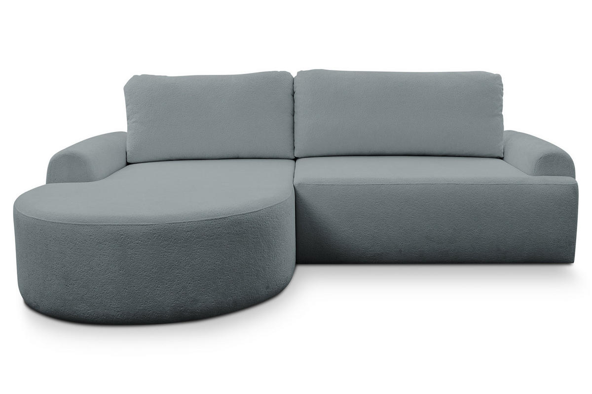ECKSOFA Dream in L-Form mit Schlaffunktion und Bettkasten, Farbe: Grau, Bouclé-Stoff, Ottomane Links - Grau, Textil (136/260cm) - VENASI MÖBEL