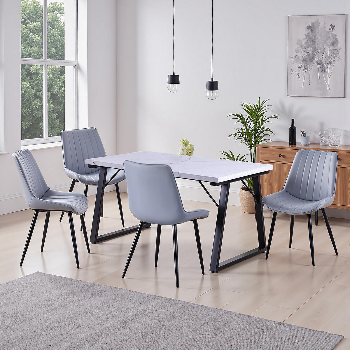 STUHL-SET 2 Stück aus Kunstleder in Modernem Stil-YZ1 - Dunkelgrau, Textil/Metall (53/88/62.5cm) - HOMAVO