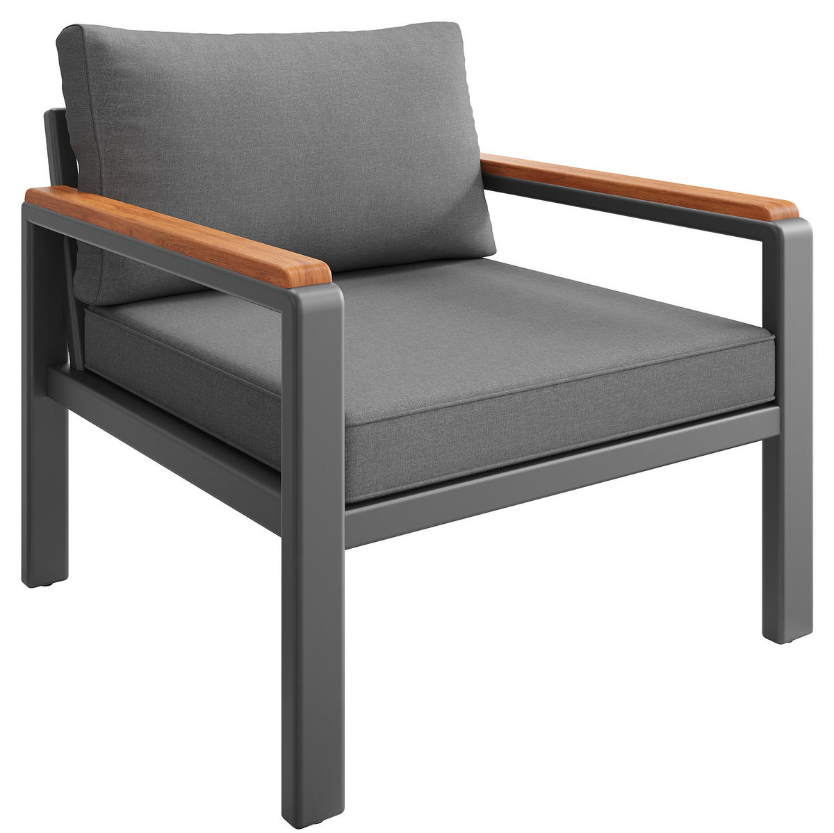 GARTENLOUNGE-SET 150/81,5/76 cm modular mit Akazienholz-Tischen und atmungsaktiven Kissen, Grau - Grau, Metall - Redom