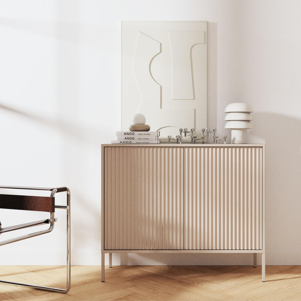 KOMMODE Noto mit 2 Türen und geriffelten Fronten, 104 cm - Kaschmir, Holzwerkstoff (104/38/87cm) - Beautysofa