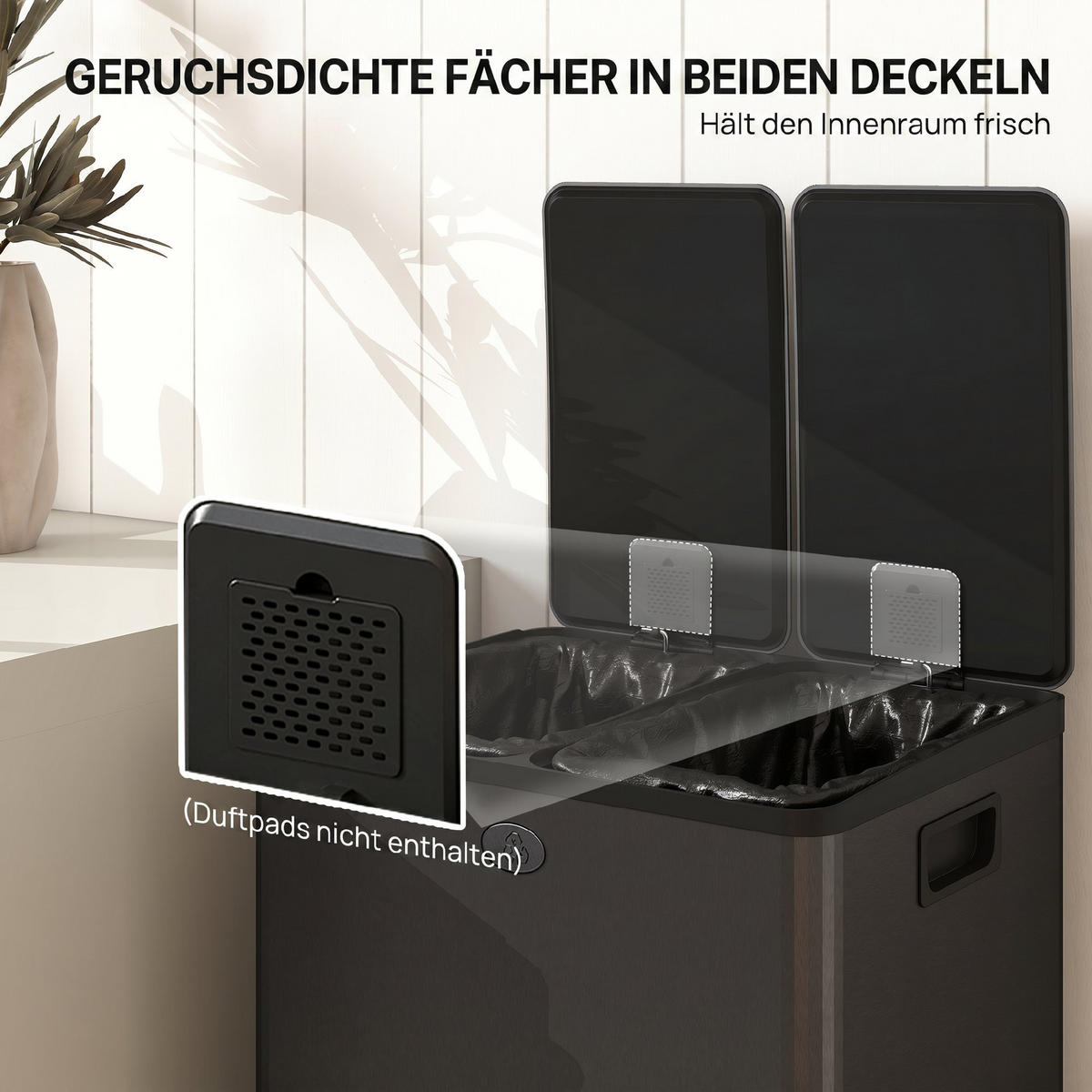 MÜLLEIMER Edelstahl Kunststoff Schwarz - Schwarz, Metall (36/67.6/45.8cm) - HOMCOM