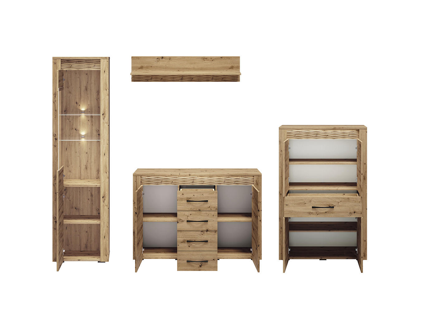 Thumbnail - Feldmann-Wohnen Wohnwand, Braun, Holz, 9 Fächer, 5 Schubladen, Rechteckig, 285x200x40 cm, Wohnzimmer, Wohnwände, Wohnwan...