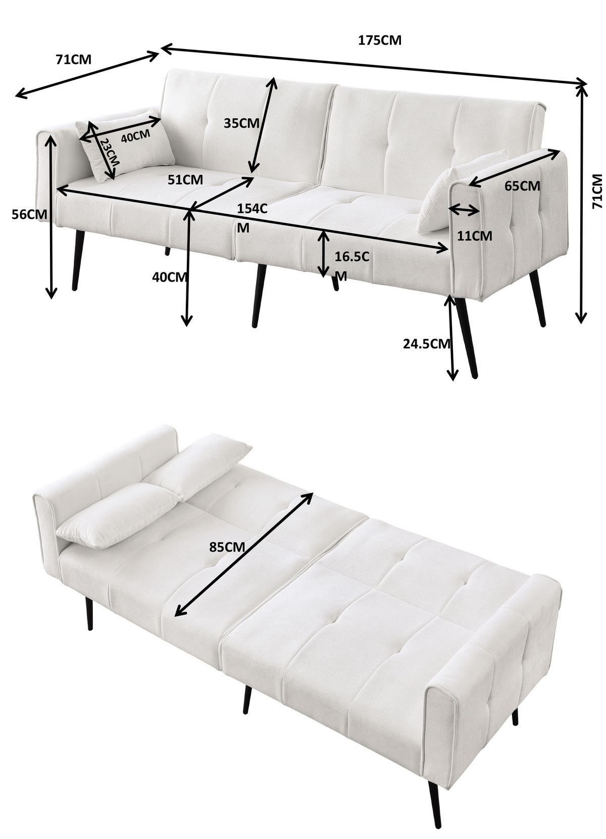 SCHLAFSOFA 175/71/71 cm Beige Cord - Beige, Textil (175/71/71cm) - Oxeza