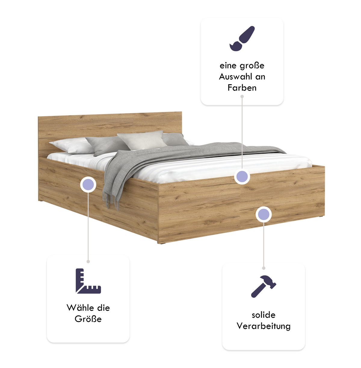 DOPPELBETT Sydney LUX 140x200 cm, Eichenfarbe - Braun, Textil (140/200cm) - Fedve