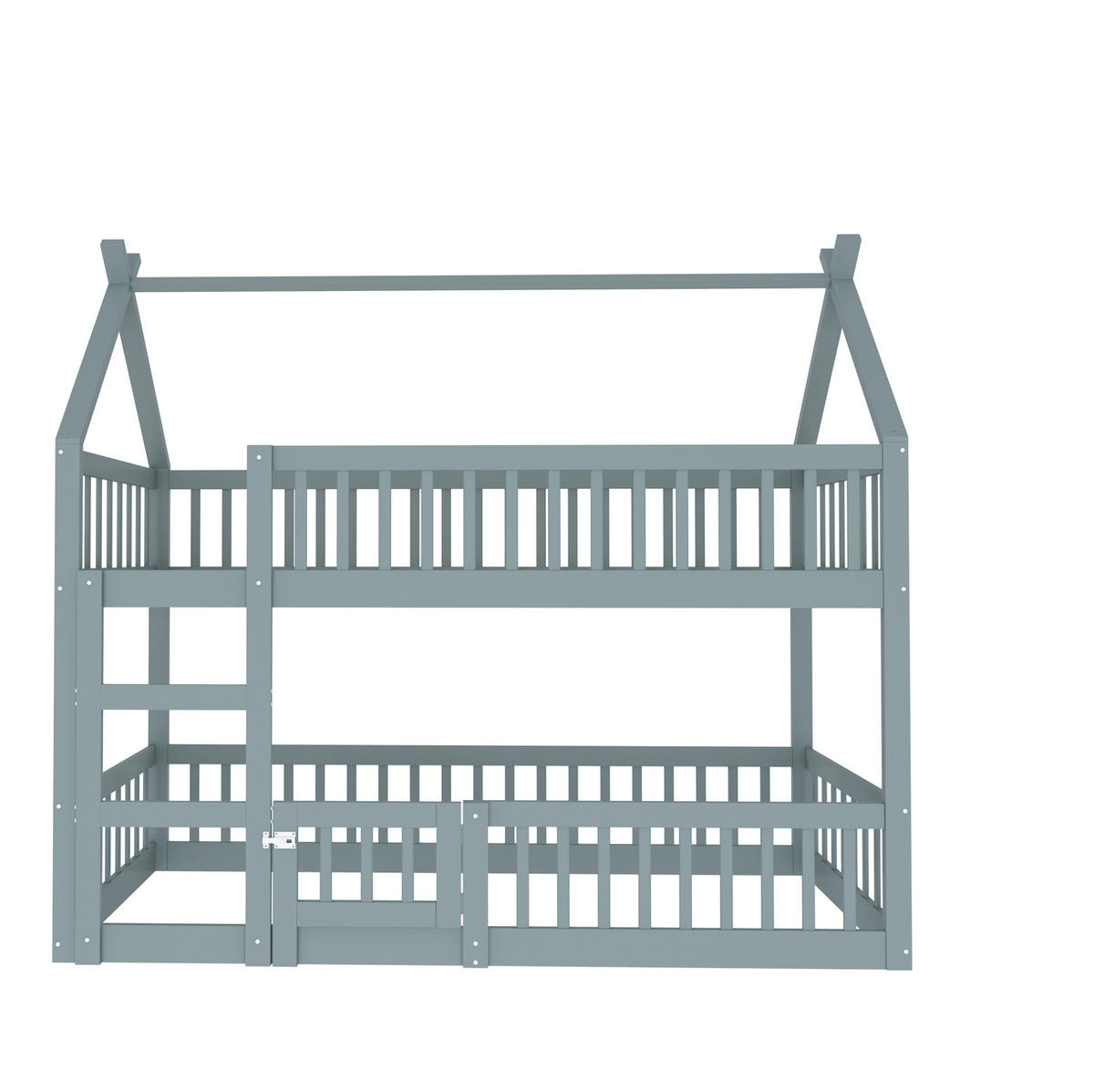 ETAGENBETT 90/200 cm grau mit Treppe und Hochsicherheitszaun - Grau, Holz (90/200cm) - OKWISH