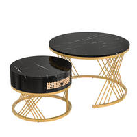 COUCHTISCH 2er Set Rattan Marmoroptik - Schwarz, Holz (70/70/45.5cm) - LEBENLANG