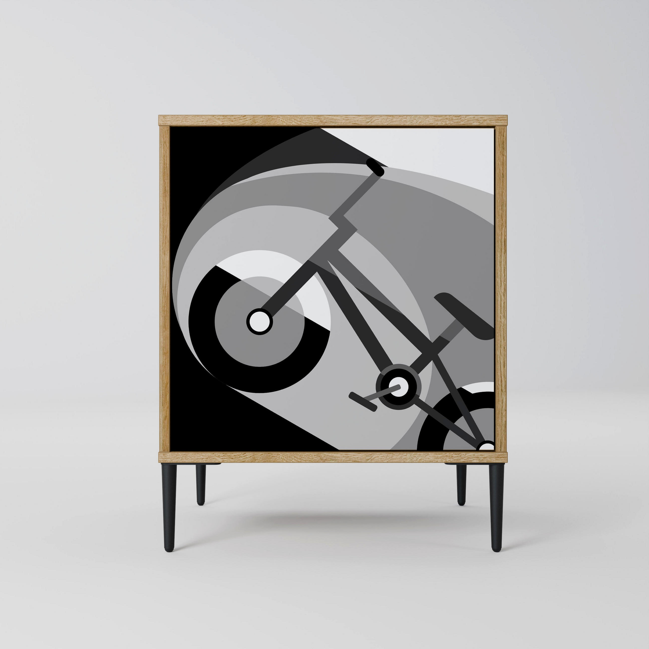 SIDEBOARD BIKE ENERGY, Eichefarben, 57,5x42x72,5 cm, Schwarze Metallfüße - Eichefarben/Multicolor, Holzwerkstoff/Metall (57.5/72.5/42cm) - SpaceRebels