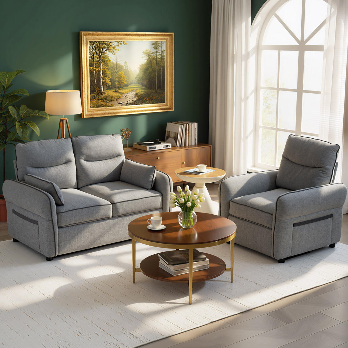 SESSEL DE-13491 1-Sitzer mit Seitentasche, ägyptischer Samt Grau - Grau, Textil (80/90/81cm) - ComfortXL