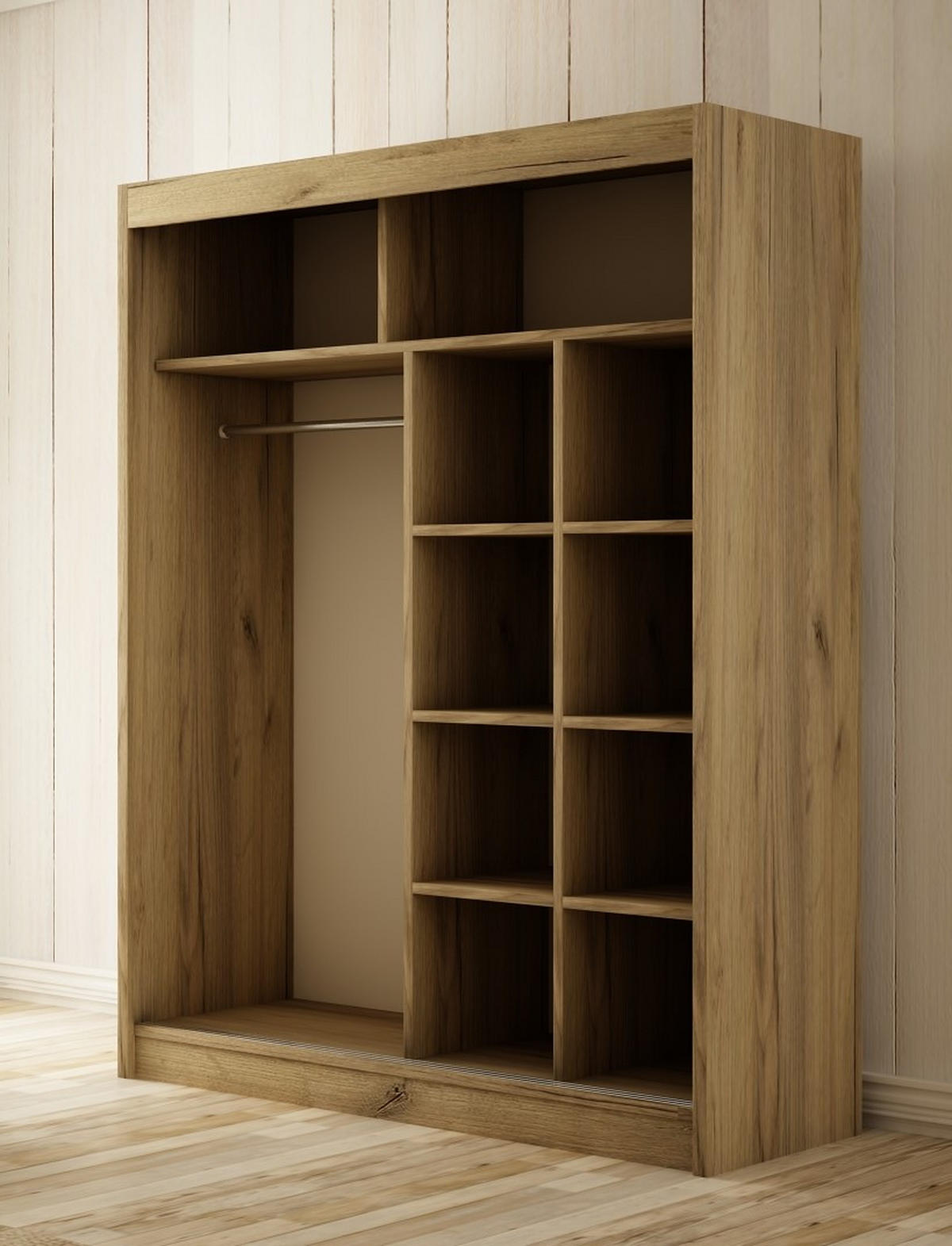SCHWEBETÜRENSCHRANK Saturn 150 cm 2-türig, Eiche sonoma - Sonoma Eiche, Kunststoff (150/215/61cm) - Margaret Hadas24