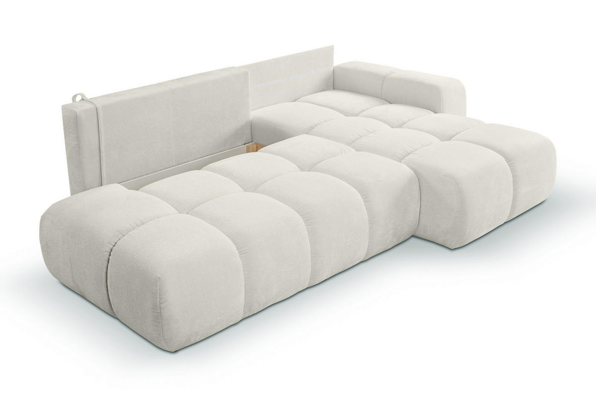 ECKSOFA DUCA R-S Grau Chenille mit Schlaffunktion - Creme, Holz (266.5/266.5cm) - MASSENO