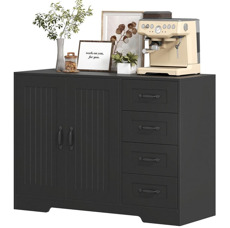SIDEBOARD 105/40/76 cm mit 4 Schubladen, Schrankfach und verstellbarem Einlegeboden aus Holzwerkstoff, Schwarz - Schwarz, Holz (105/76/40cm) - Redom
