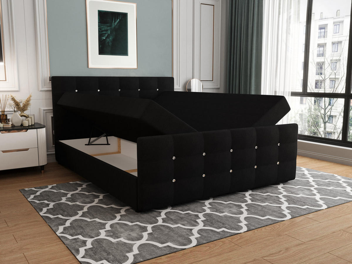 BOXBETT KLEO 200x200, mit Matratze H3 und Topper, Cosmic 100 - Schwarz, Holz/Kunststoff (200/200cm) - Bedante