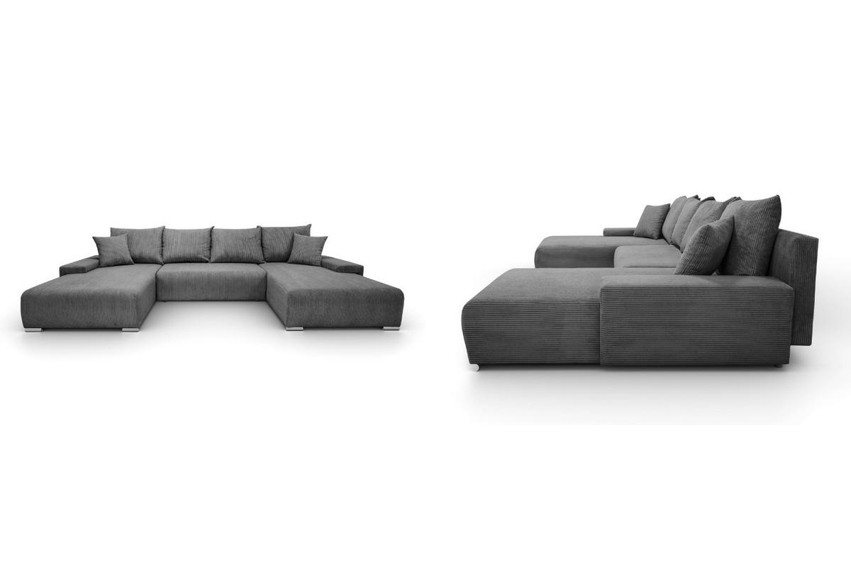 WOHNLANDSCHAFT Lauren in U-Form 348 x 188 cm, 5 Sitzer, Bettzeugablage, Big Sofa, Eckcouch, Cord, grau - Grau, Kunststoff (348/93/188cm) - Margaret Hadas24