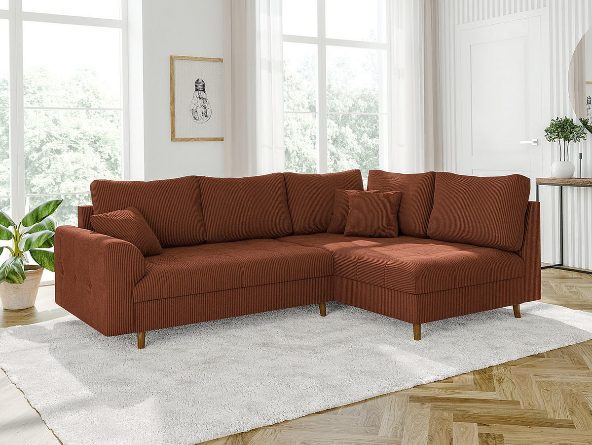 ECKSOFA inkl. Hocker Alma Terrakotta Cord - Ottomane rechts - Terracotta/Braun, Holz/Textil (231/161cm) - S-Style Möbel