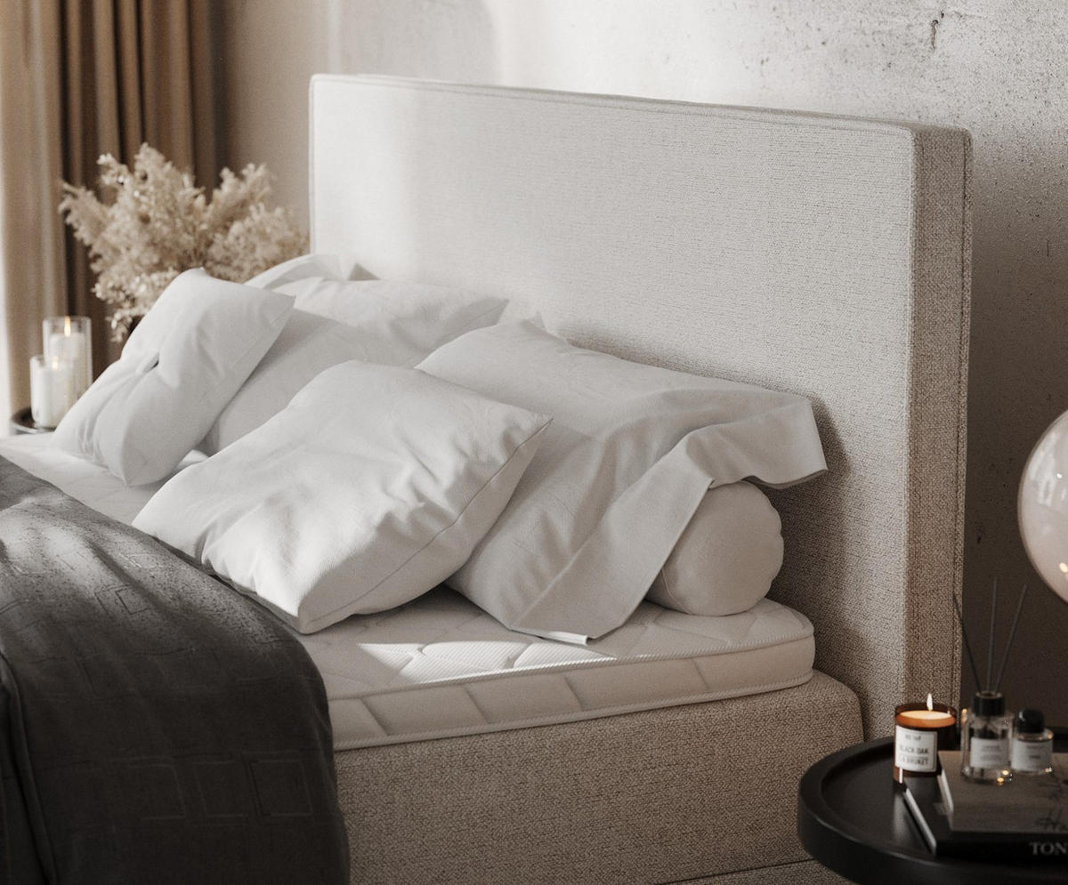 BOXBETT Velma 180/200 cm Hellbeige im Riva Stoff - Sandfarben/Schwarz, Holz/Holzwerkstoff (180/200cm) - AltaBeds