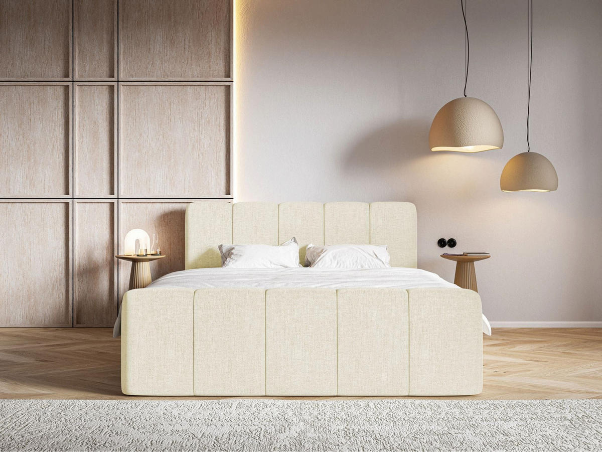 BOXBETT Cloudy II mit Bettkästen und Topper Chenille Creme, 200x200 cm - Creme/Schwarz, Kunststoff/Textil (200/200cm) - Selsey