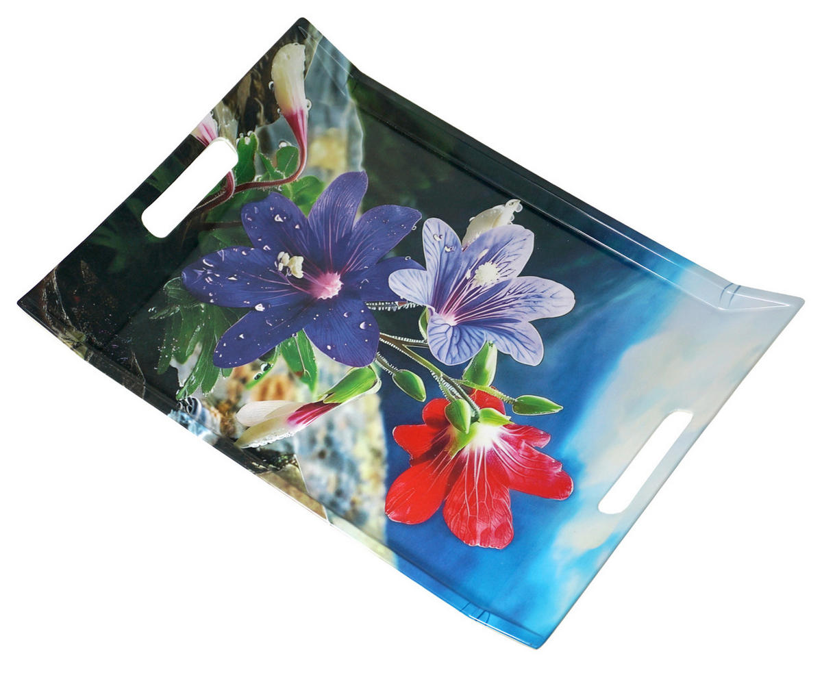 TABLETT Bergblume, rechteckige Serviertablett mit Griff 47x31 cm - Blau, Kunststoff (31/3/47cm) - Lashuma