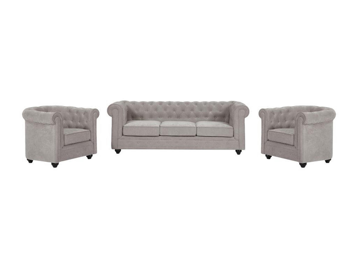 SOFA 3-Sitzer & 2 Sessel - Stoff - Grau - CHESTERFIELD - Grau, Textil (88/72/205cm) - Vente-Unique