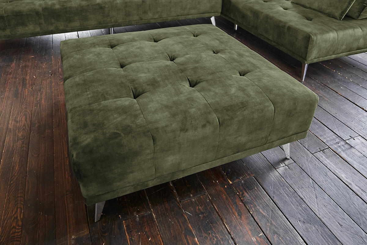 ECKSOFA MIT HOCKER WIOLO Dunkelgrün Velvet - Dunkelgrün/Silberfarben, Textil (350/350cm) - KAWOLA