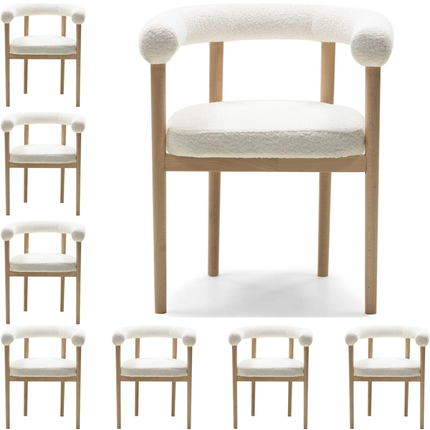 ESSZIMMERSTUHL MAYA 8er Set in Weiß Boucle mit massivem Buchenholzgestell 62/56/78 cm - Hellbraun/Braun, Holz/Textil (61/74/57.5cm) - WFL GROUP