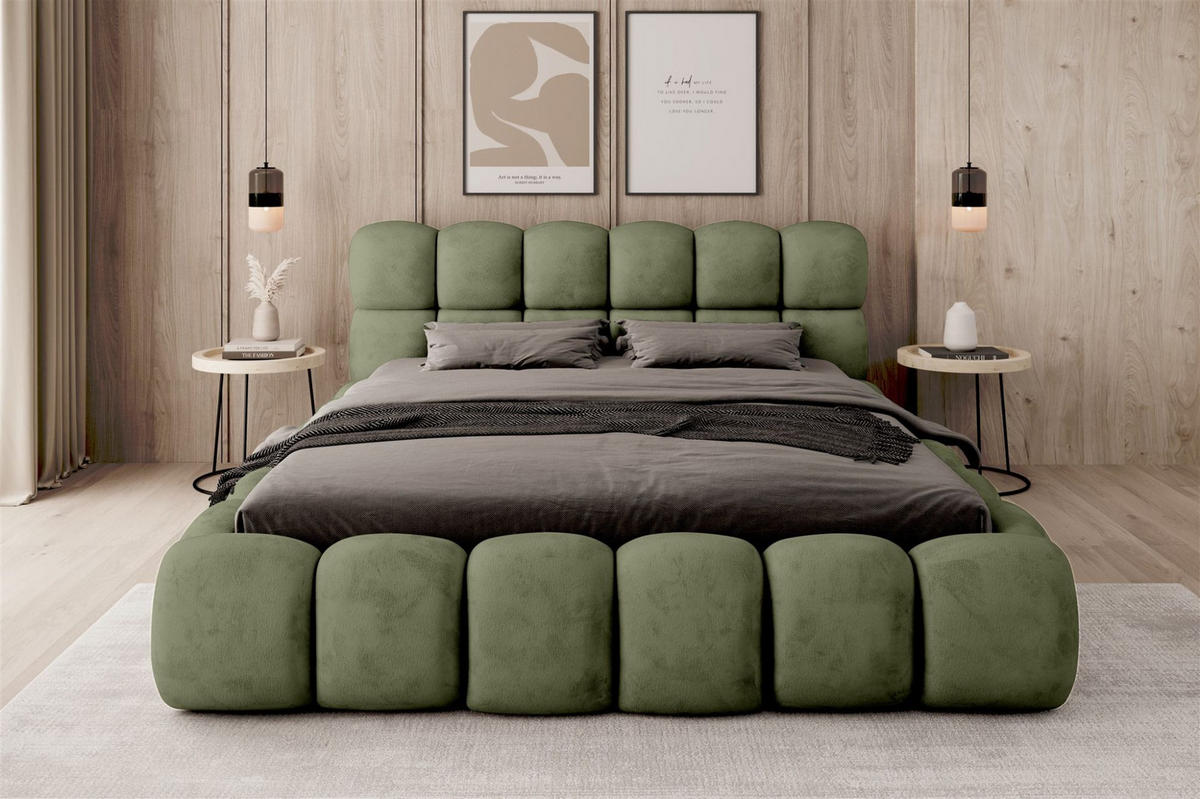POLSTERBETT Aurelia Komplettset - Grün, Holzwerkstoff/Textil (160/200cm) - Fun Möbel