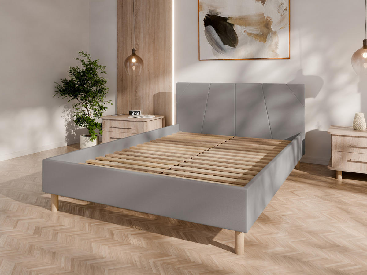 POLSTERBETT ALMORE 140x200cm Elegantes Polsterbett für modernen Wohnstil , Taschenfederkernmatratze LIORA(19cm), stahl - Dunkelgrau, Holz (140/200cm) - Panda Möbel