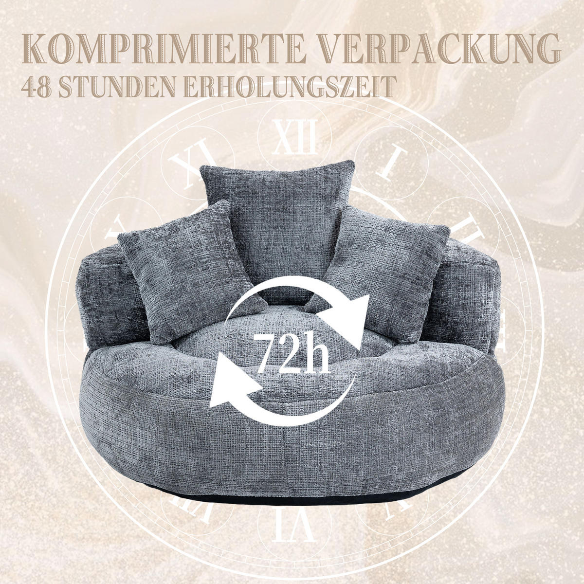 SITZSACK in Chenille mit 3 Kissen - Dunkelgrau, Textil (108/52/108cm) - Urban Meuble