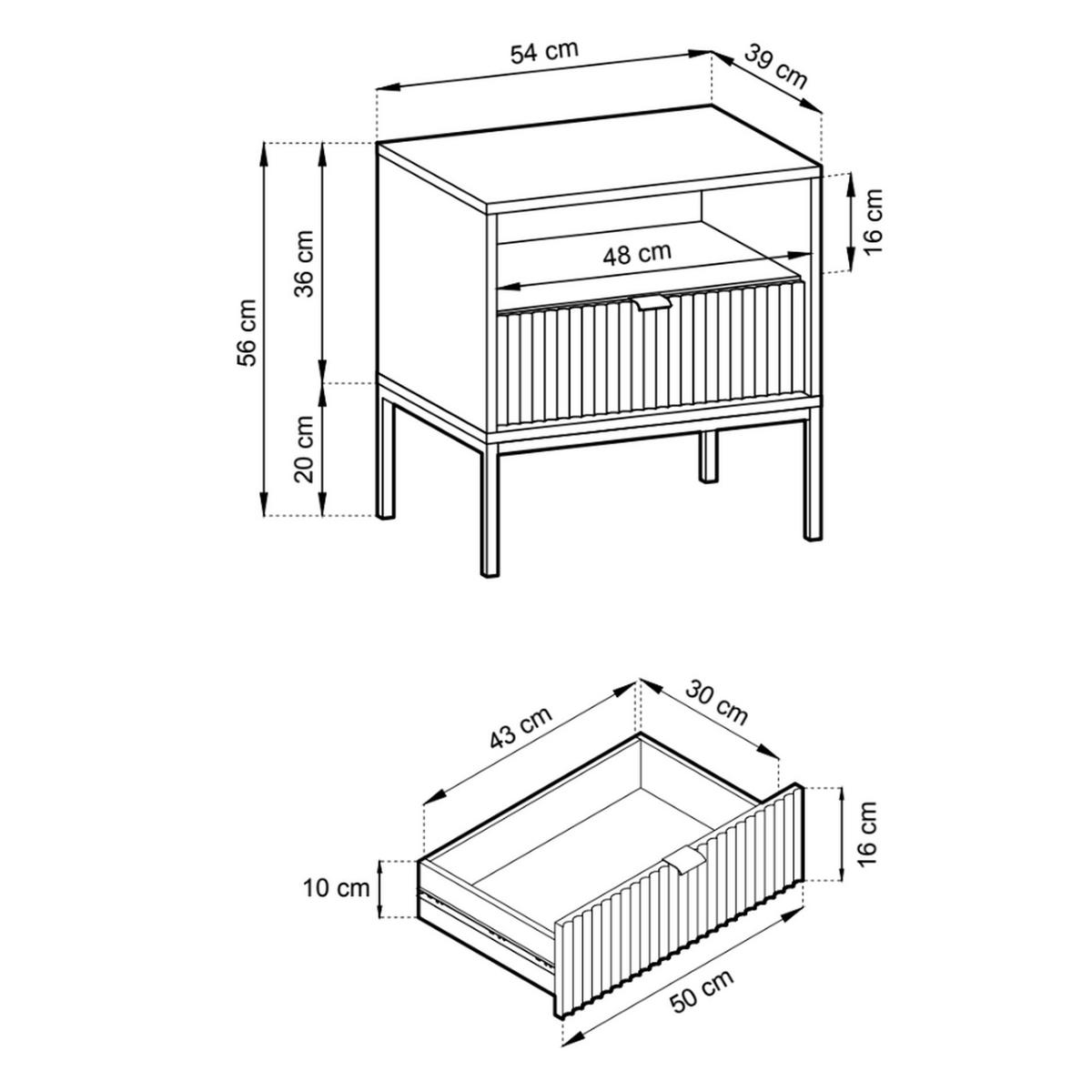 NACHTTISCH Vellore Greige / Gold 54 cm - Ecru/Beige, Holzwerkstoff/Metall (54/56/39cm) - Selsey