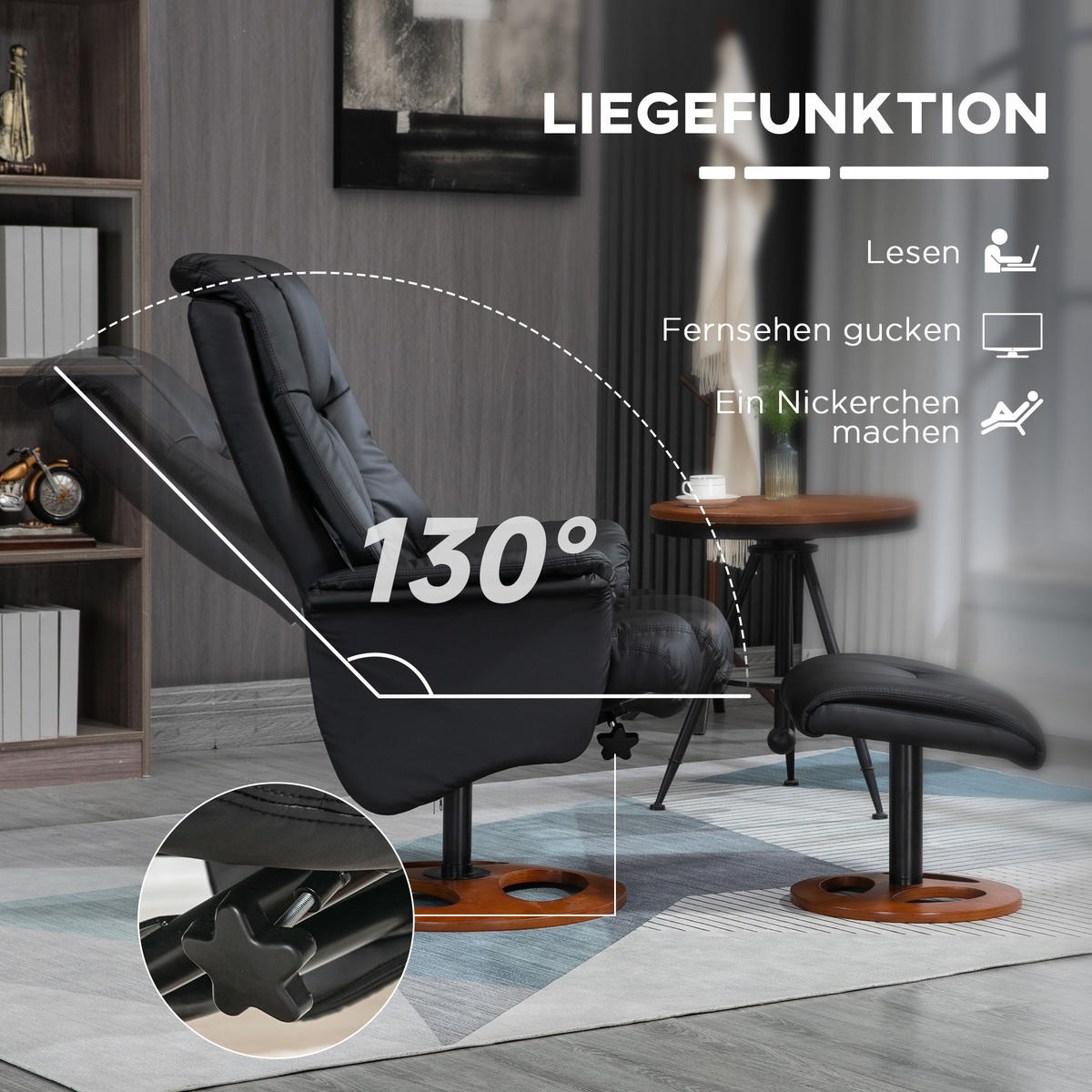 RELAXSESSEL, Kunstleder Schwarz - Schwarz, Kunststoff (89/110/77cm) - HOMCOM