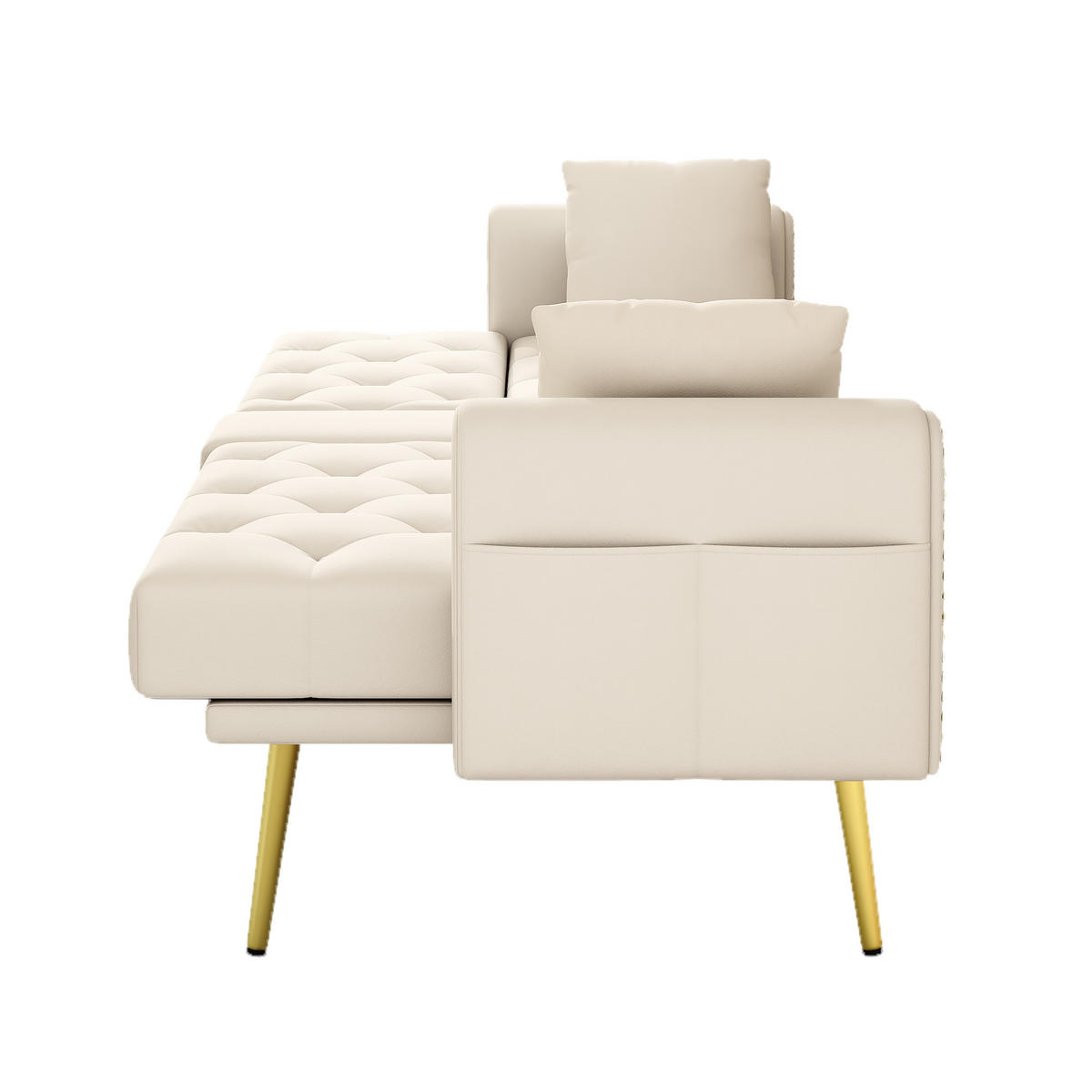 SCHLAFSOFA Samt mit verstellbarer Rückenlehne und Getränkehalter Beige 175/80/73,5 cm - Beige, Textil (73.5/175/80cm) - Redom