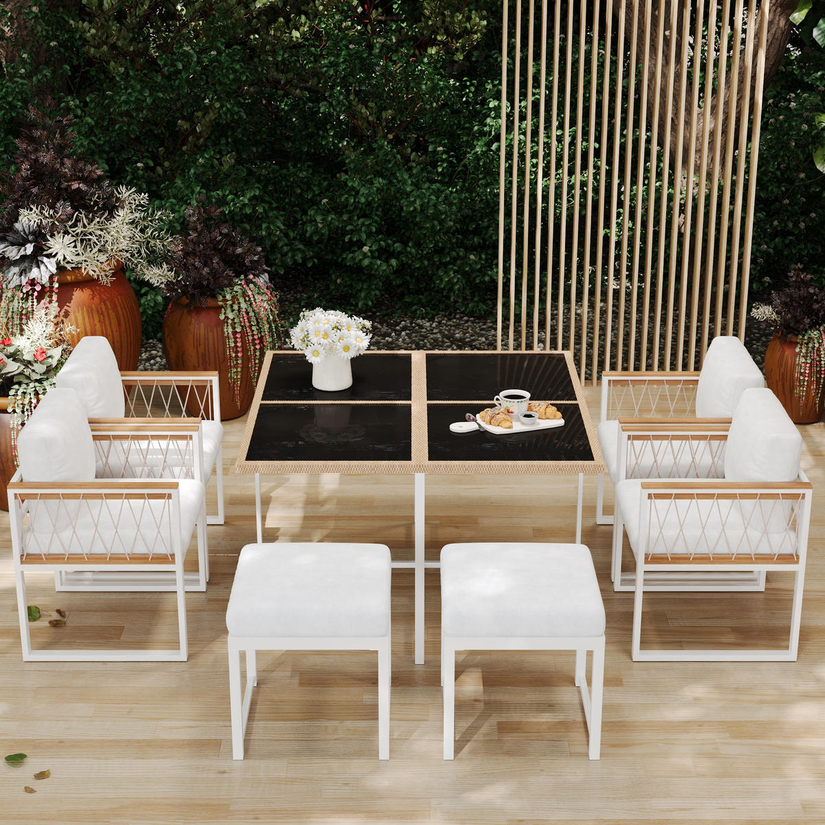 GARTENSETS aus Metall & Rattan 117x117x73,5 cm in Weiß - Weiß, Metall - Modfu