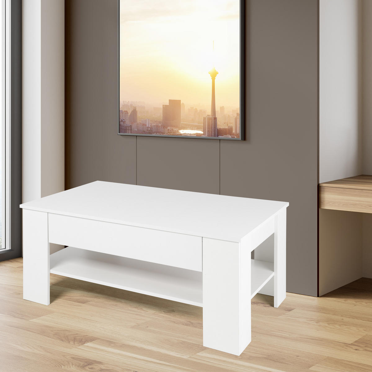 COUCHTISCH rechteckig Weiß 110/65/48 cm - Weiß, Holzwerkstoff (65/48/110cm) - ML-DESIGN