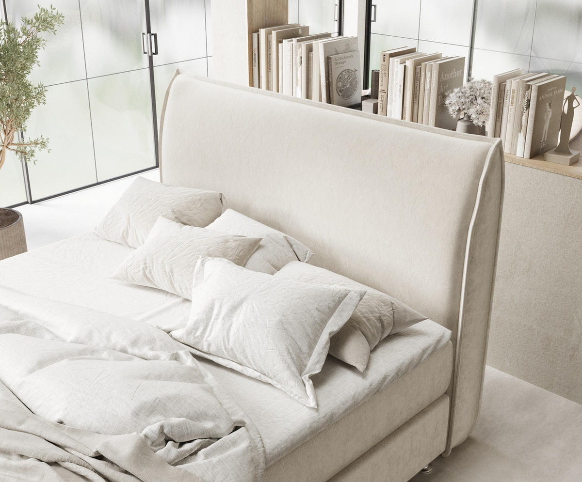 BOXSPRINGBETT Chermin Ecru 200/200 cm mit Latex-Topper - Ecru/Silberfarben, Holz/Holzwerkstoff (200/200cm) - Maison de Reve