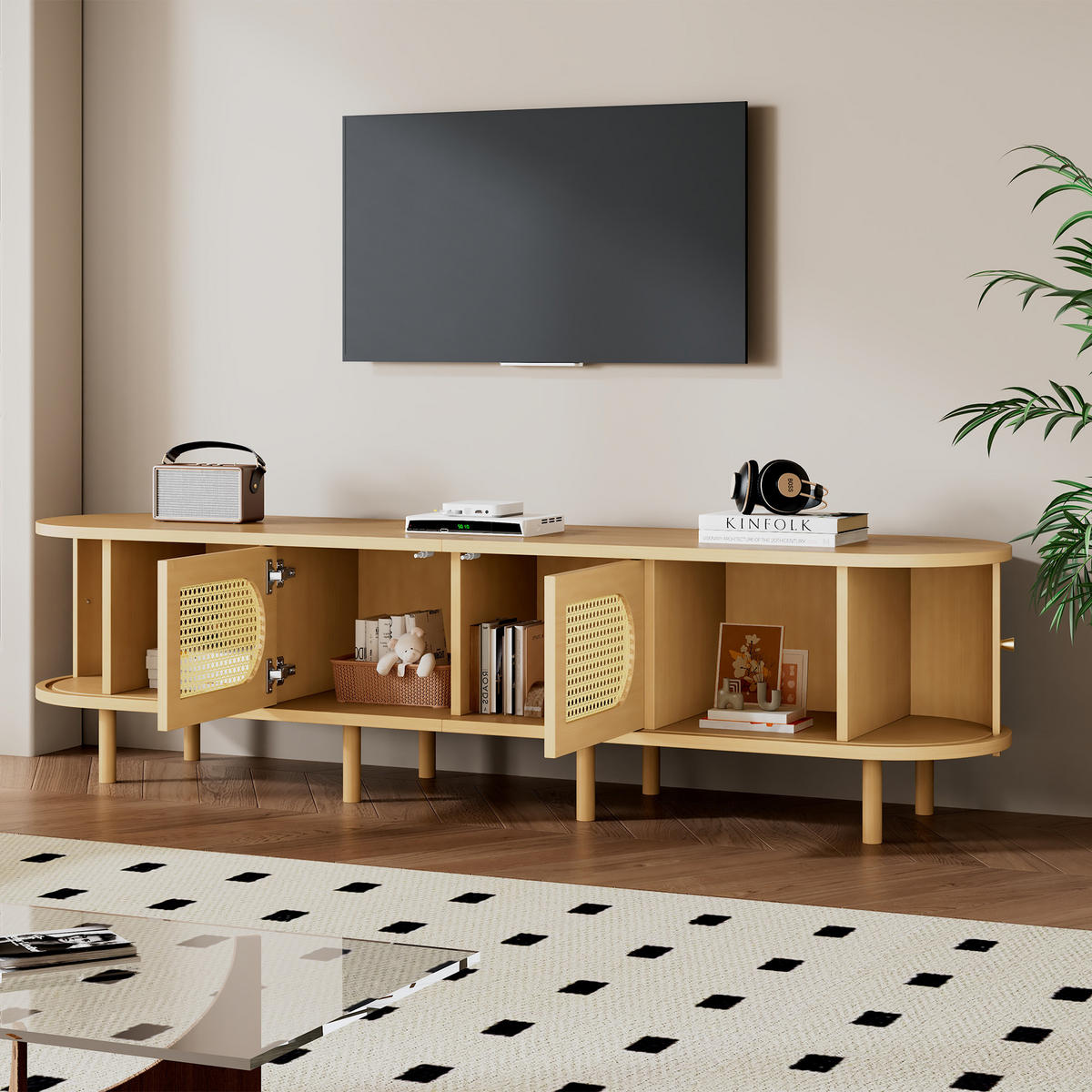 LOWBOARD DE-40414 2 Rattan-Türen mit Rolltüren Helle Holzfarbe - Naturfarben, Holzwerkstoff (180/40/40cm) - ComfortXL