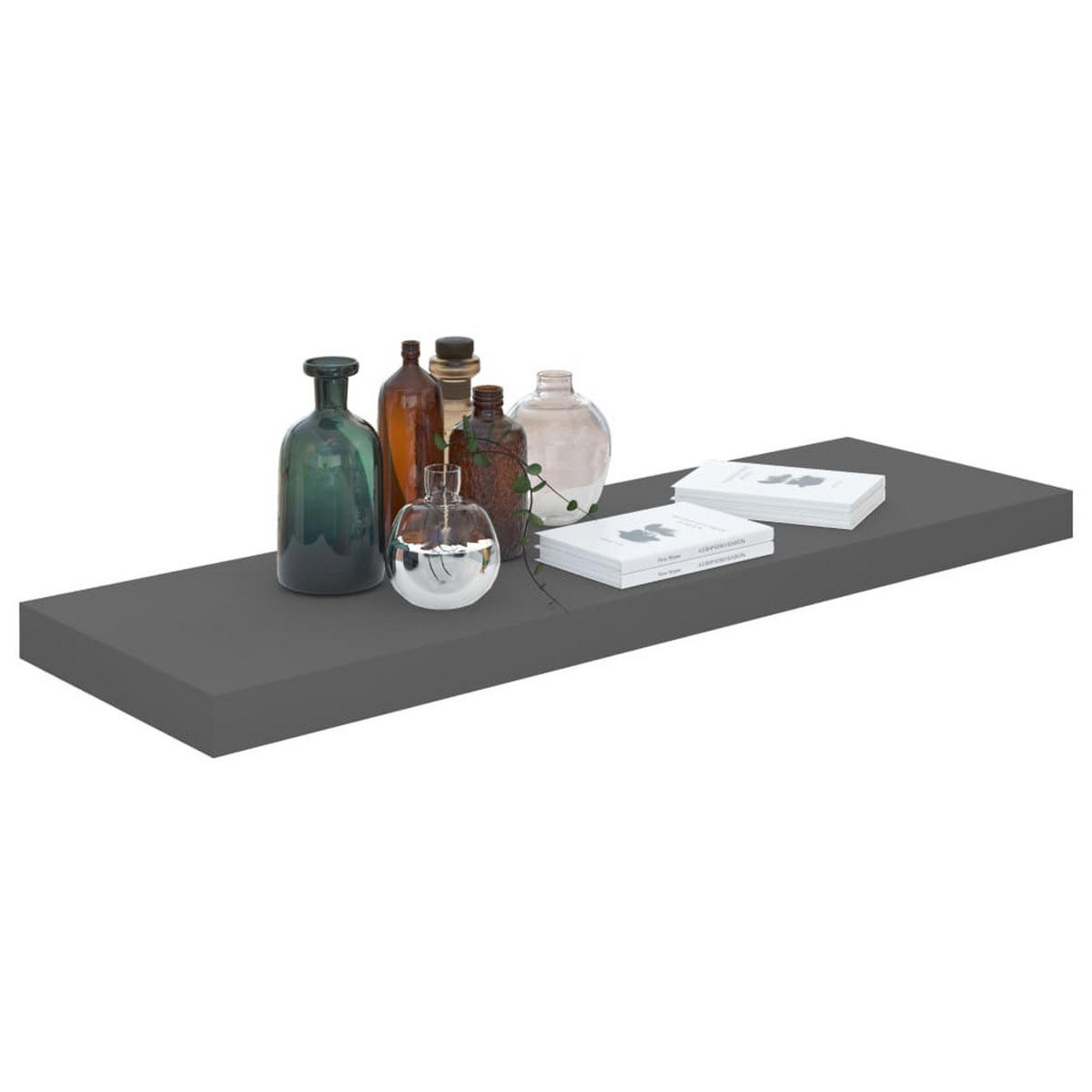 SCHWEBEREGALE 2 STK. HOCHGLANZ-GRAU 80X23,5X3,8 CM MDF - Anthrazit, Holzwerkstoff (23.5/3.8/80cm) - vidaXL