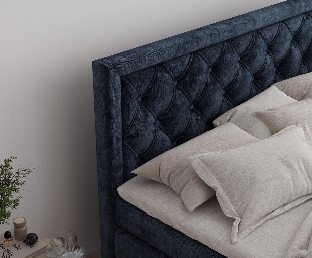 BOXSPRINGBETT Aurelia Marineblau 180/200 cm - Schwarz/Dunkelblau, Holz/Holzwerkstoff (180/200cm) - Maison de Reve